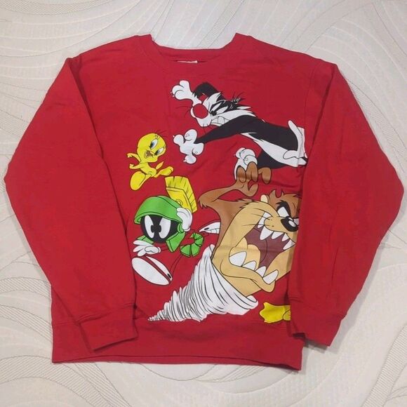 Looney Tunes Sweatshirt Unisex XS Red 90s Y2K Style Cartooncore Streetwear Crew - Picture 7 of 8